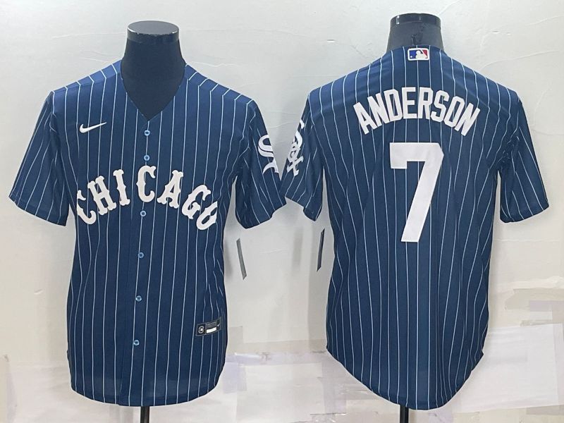 Men Chicago White Sox 7 Anderson Blue Stripe Throwback Nike 2022 MLB Jersey